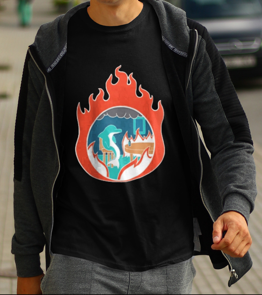 Dolphin Surrounded By Flames In Burning Room Scene T-Shirt