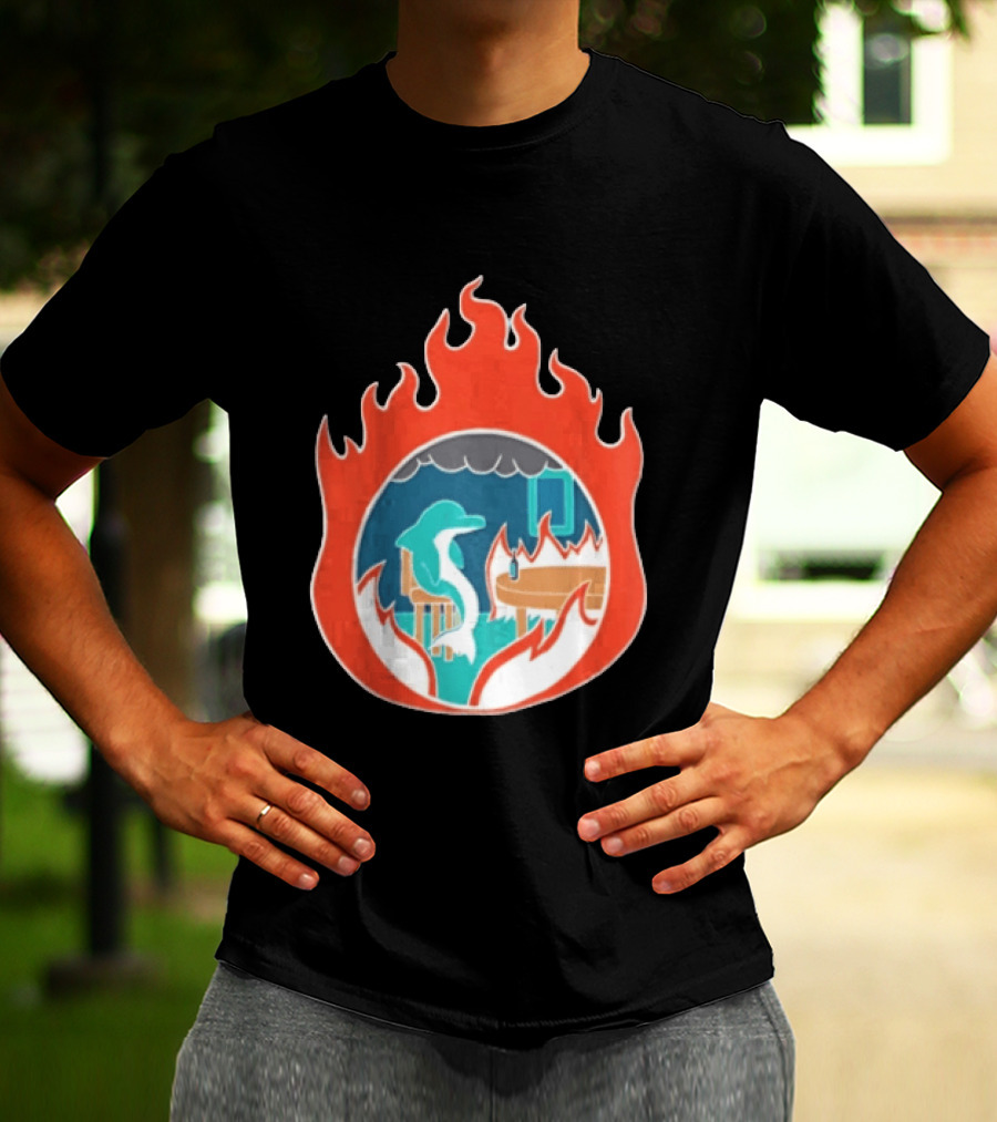 Dolphin Surrounded By Flames In Burning Room Scene T-Shirt