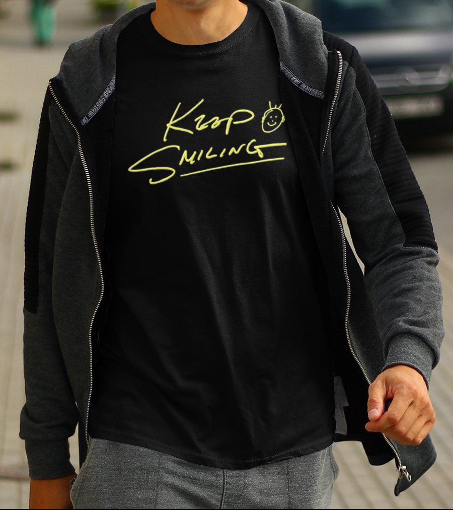 Ke Huy Quan Keep Smiling Handwritten Yellow Text With Smiley Face T-Shirt