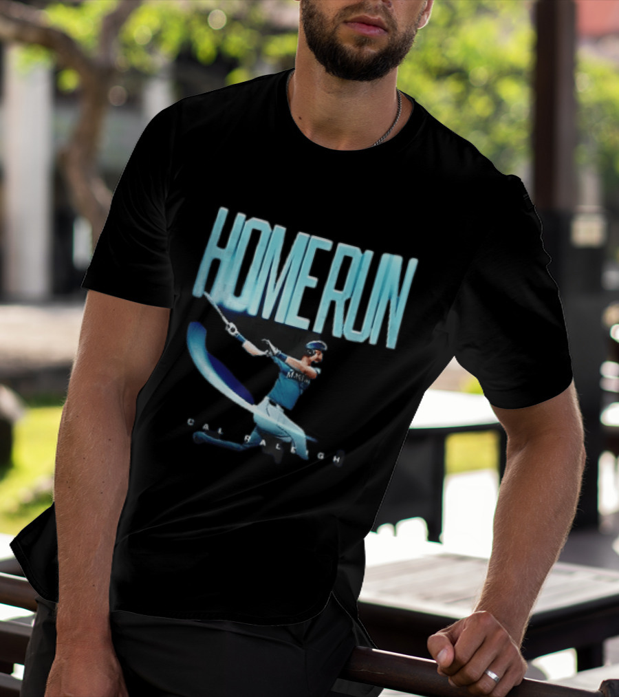 Seattle Mariners Cal Raleigh Home Run Batter Swinging Light Trail T-Shirt