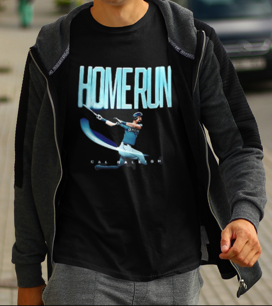 Seattle Mariners Cal Raleigh Home Run Batter Swinging Light Trail T-Shirt
