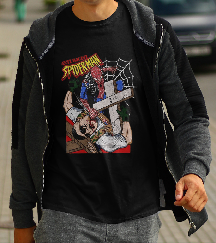 Anti Racist Spider Man Punches Nazi Swastika Website T-Shirt