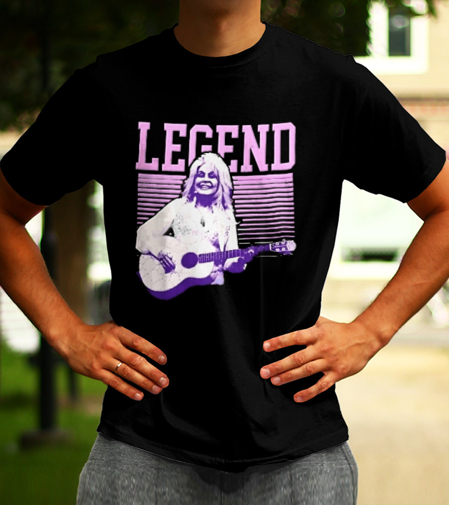 Legendary Female Country Singer Acoustic Guitar Pink Halftone Stripes T-Shirt