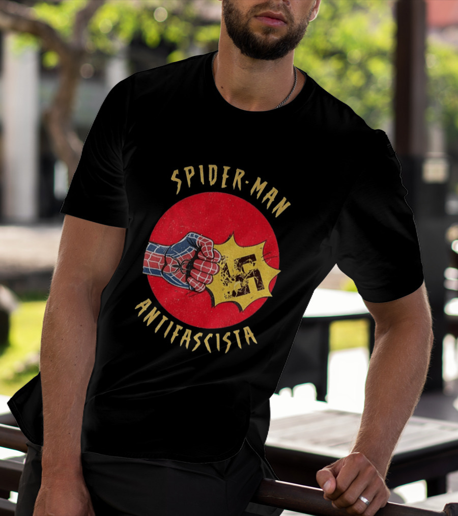 Spider Man Antifascista Punch Kapow Comic Book T-Shirt