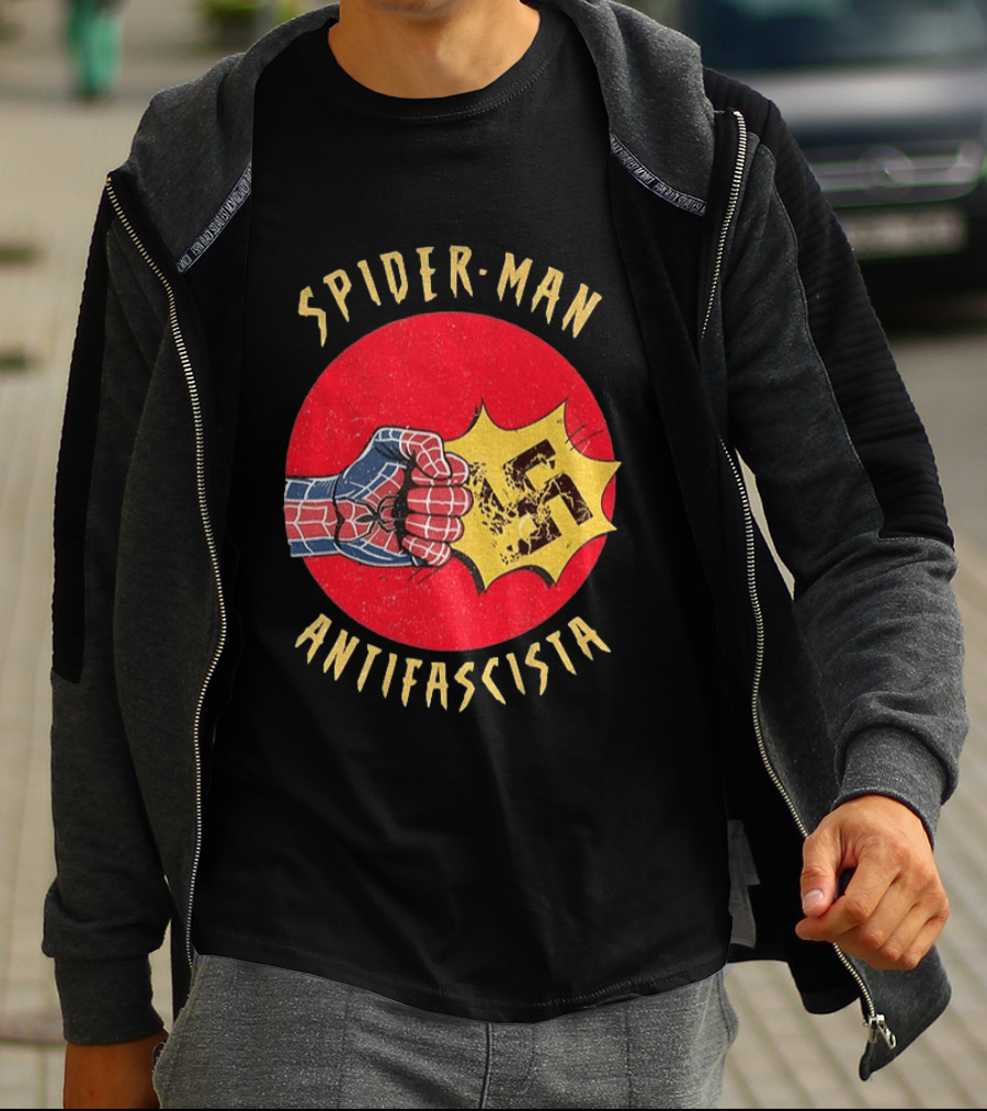 Spider Man Antifascista Punch Kapow Comic Book T-Shirt