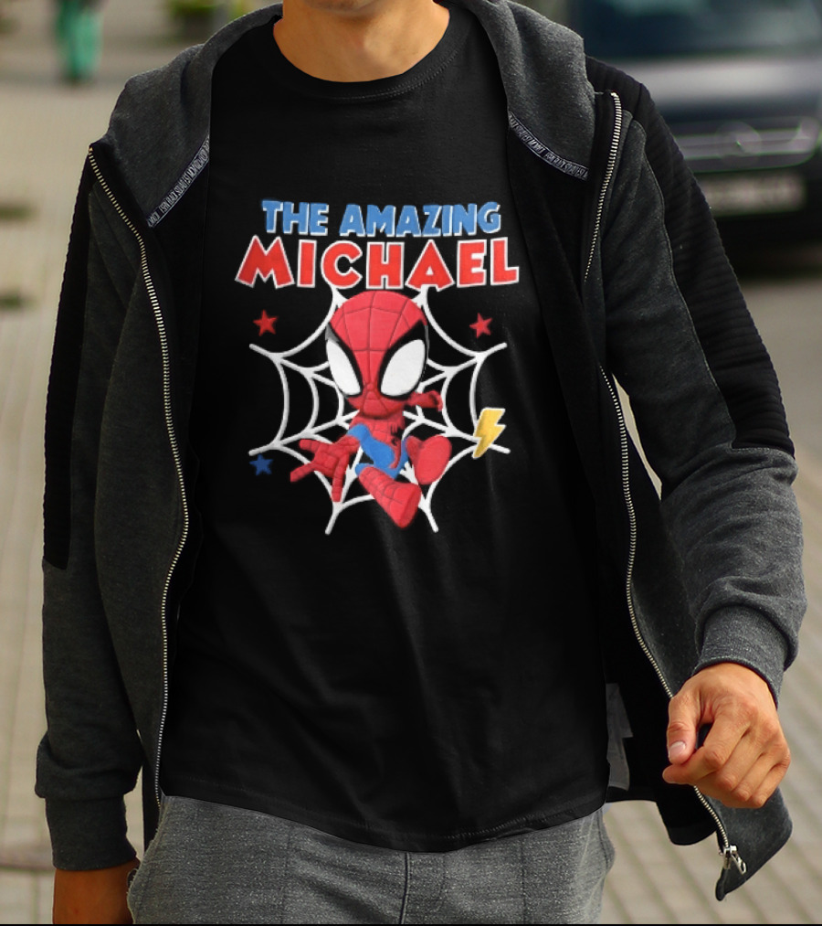 The Amazing Michael Spider Man Cartoon Web Stars Lightning Bolt T-Shirt