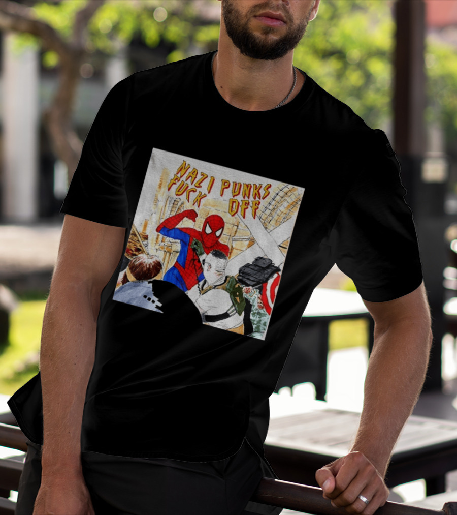 Nazi Punks Fuck Off Spiderman Characters Beating Minneapolis Police Pointing Meme T-Shirt