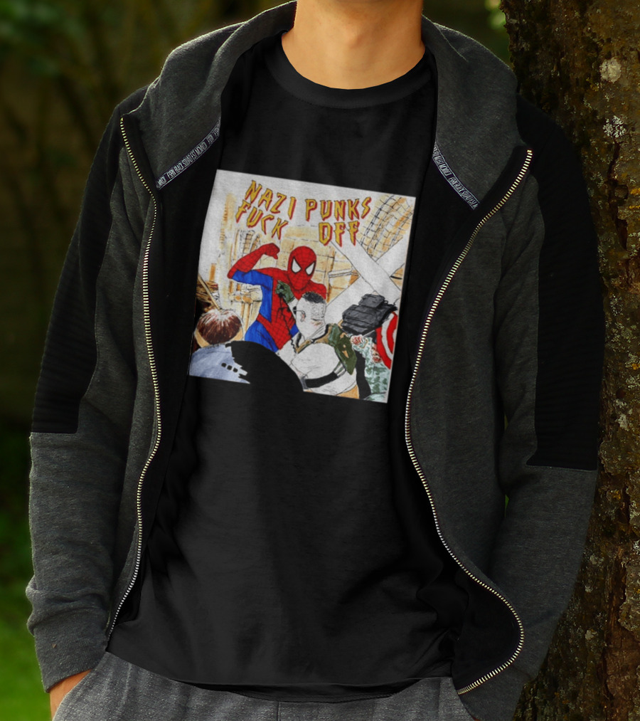 Nazi Punks Fuck Off Spiderman Characters Beating Minneapolis Police Pointing Meme T-Shirt