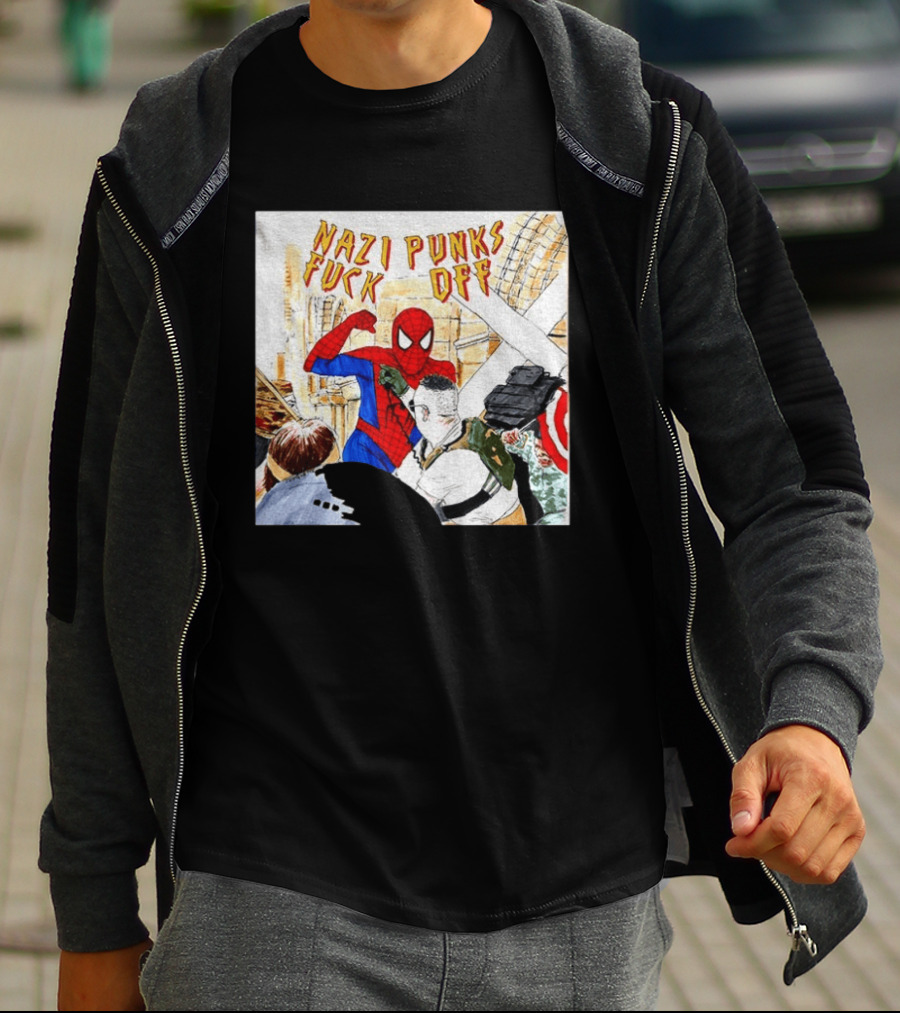 Nazi Punks Fuck Off Spiderman Characters Beating Minneapolis Police Pointing Meme T-Shirt