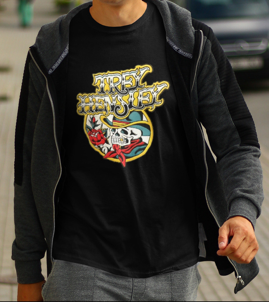 Trey Hensley Skeleton Cowboy Red Rose Traditional Tattoo T-Shirt