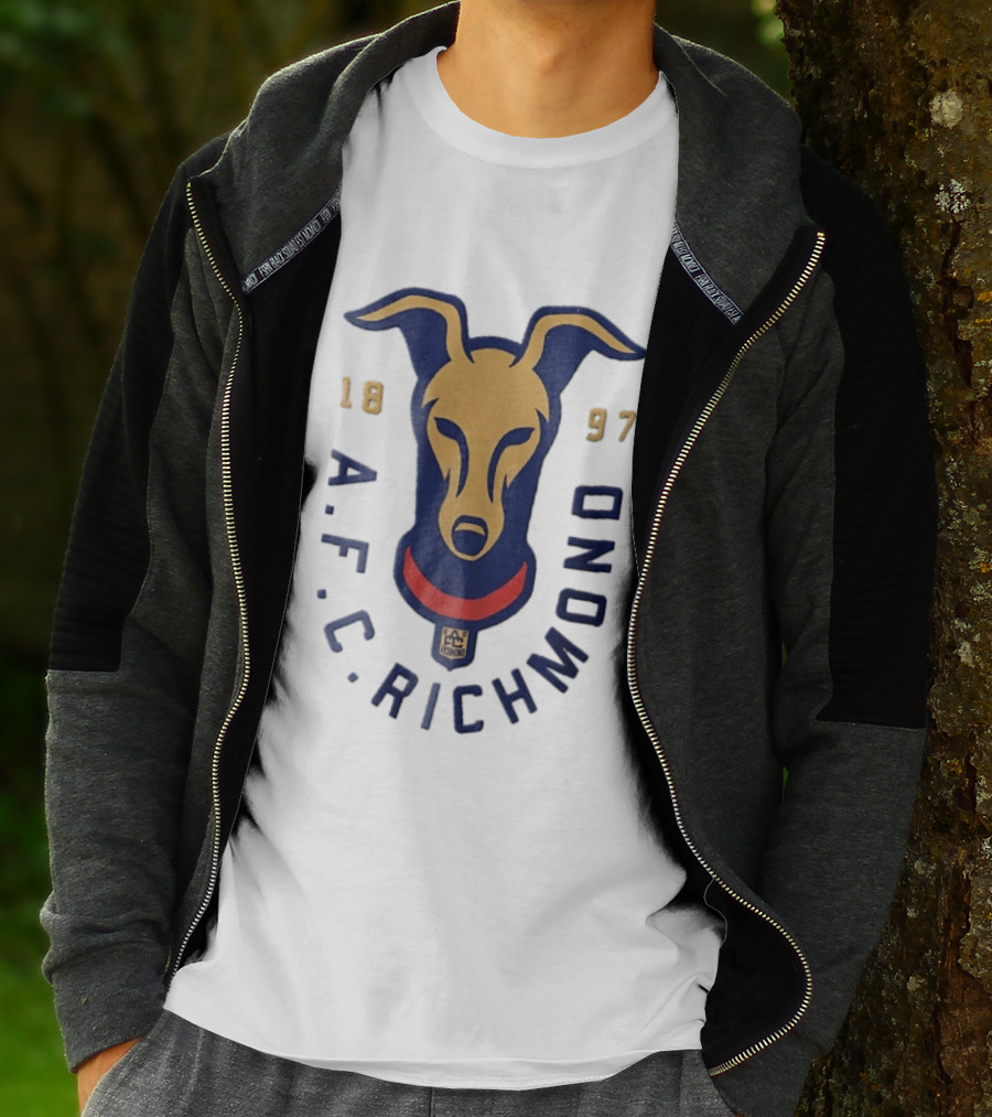 AFC Richmond 1897 Blue And Gold Greyhound Dog Head With Red Collar T-Shirt