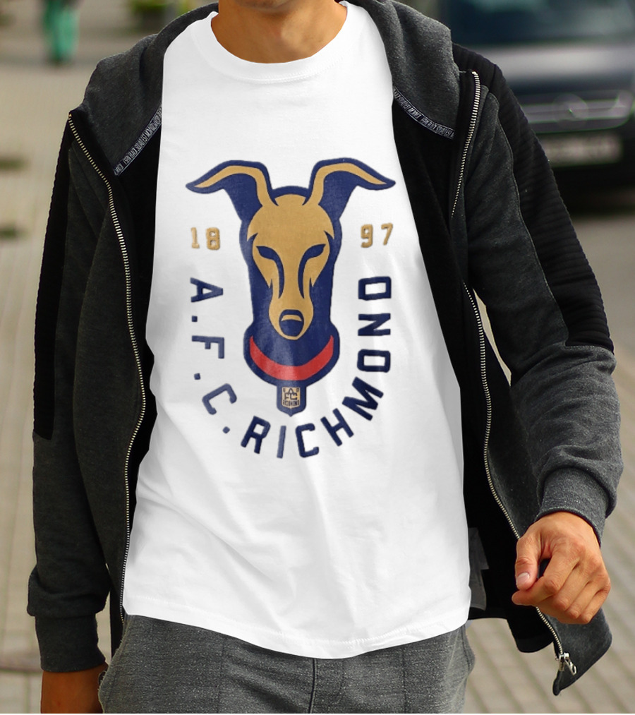 AFC Richmond 1897 Blue And Gold Greyhound Dog Head With Red Collar T-Shirt