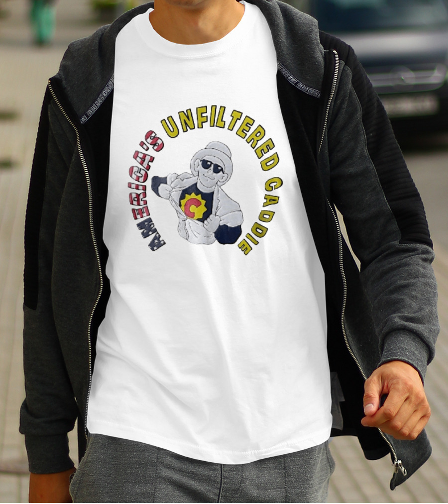 America's Unfiltered Caddie Cartoon Superhero Ripping Open Jumpsuit T-Shirt