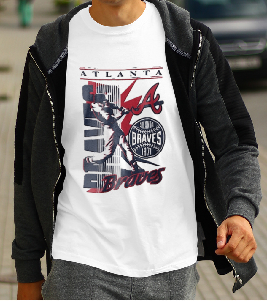 Atlanta Braves 1871 Baseball Batter Swinging Red Lightning Classic MLB T-Shirt