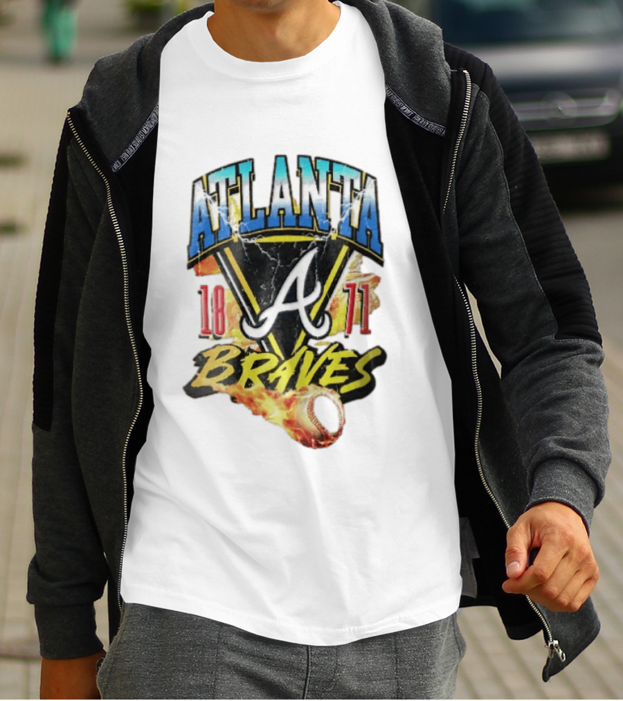 Atlanta Braves 1871 Vintage Flaming Baseball Lightning Triangle T-Shirt