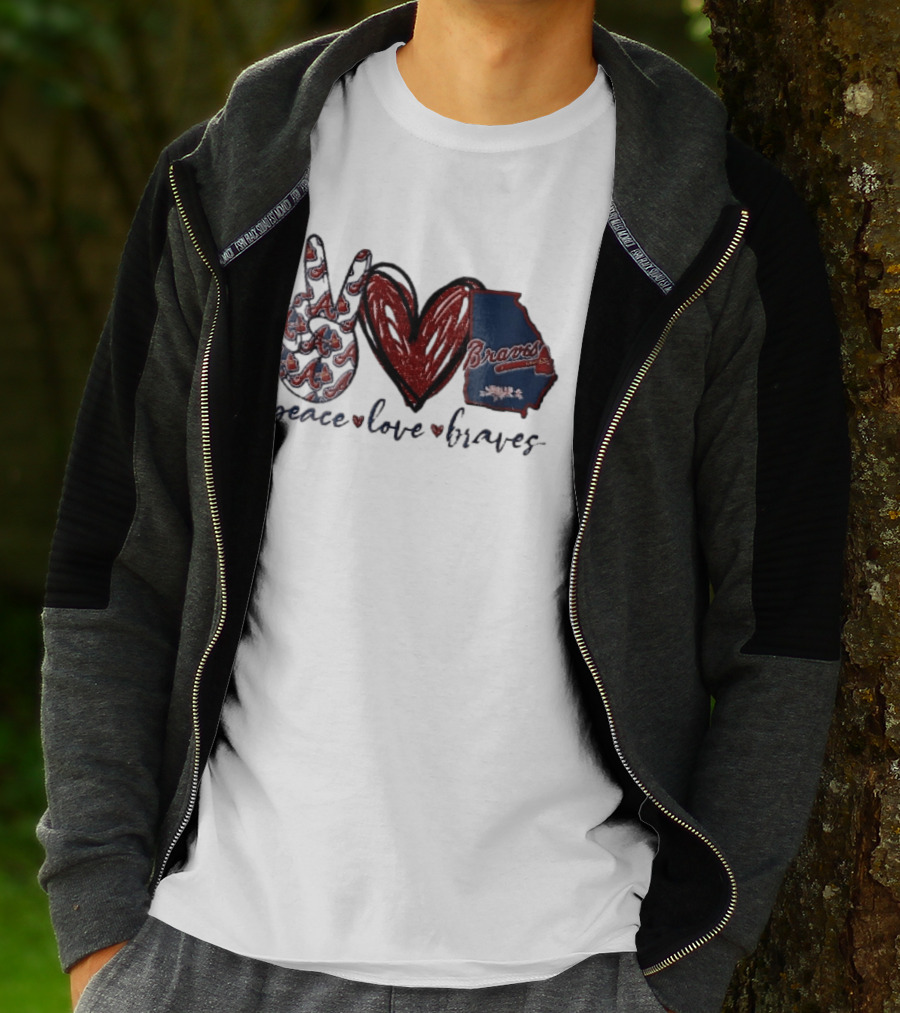 Peace Love Braves Hand Red Glitter Heart Georgia Map T-Shirt