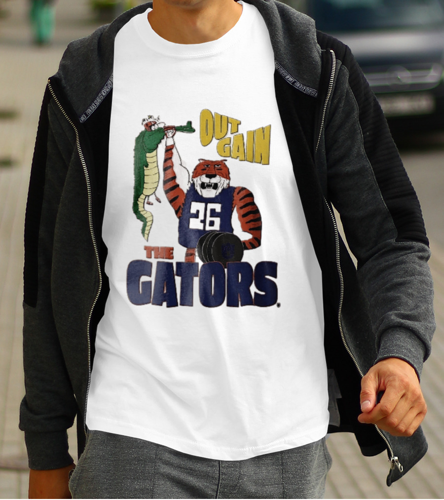 Auburn Tigers Out Gain The Gators Cartoon Weightlifting Alligator NCAA T-Shirt