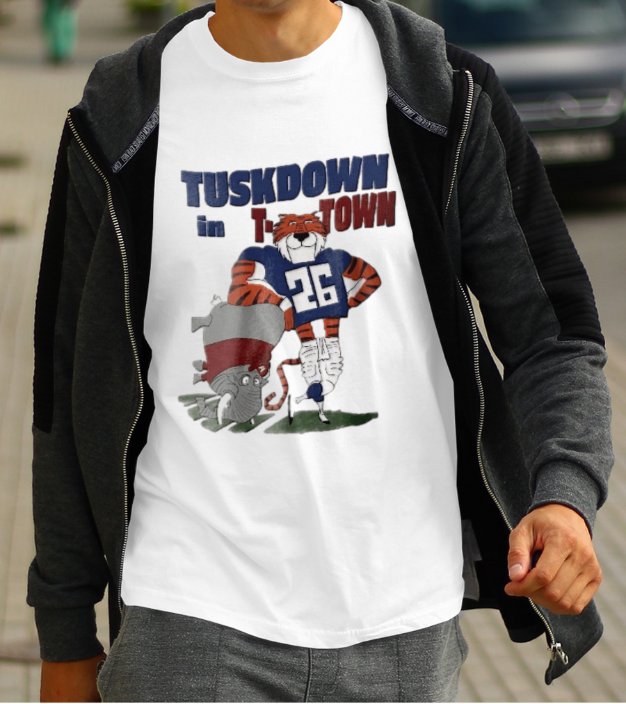 Tuskdown In Town Auburn Tigers NCAA Cartoon Elephant T-Shirt