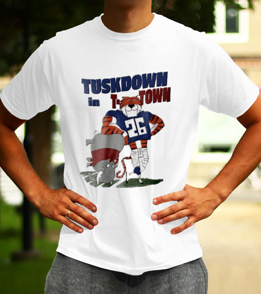 Tuskdown In Town Auburn Tigers NCAA Cartoon Elephant T-Shirt