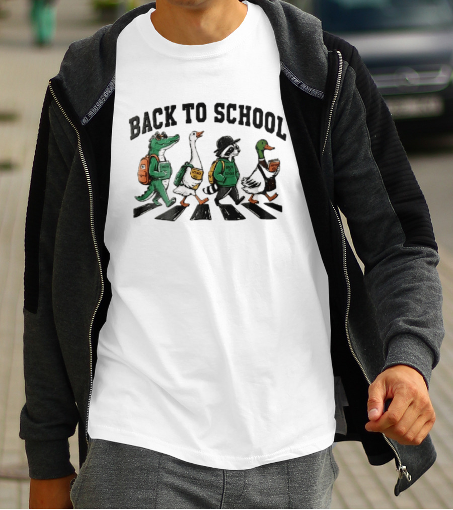 Back To School Alligator Goose Raccoon Duck Zebra Crosswalk Cartoon T-Shirt