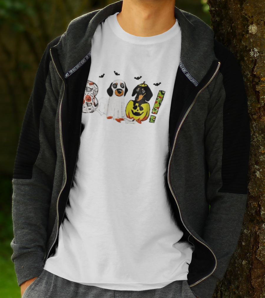 Boo Halloween Cartoon Dachshunds Ghost Costume Pumpkin T-Shirt