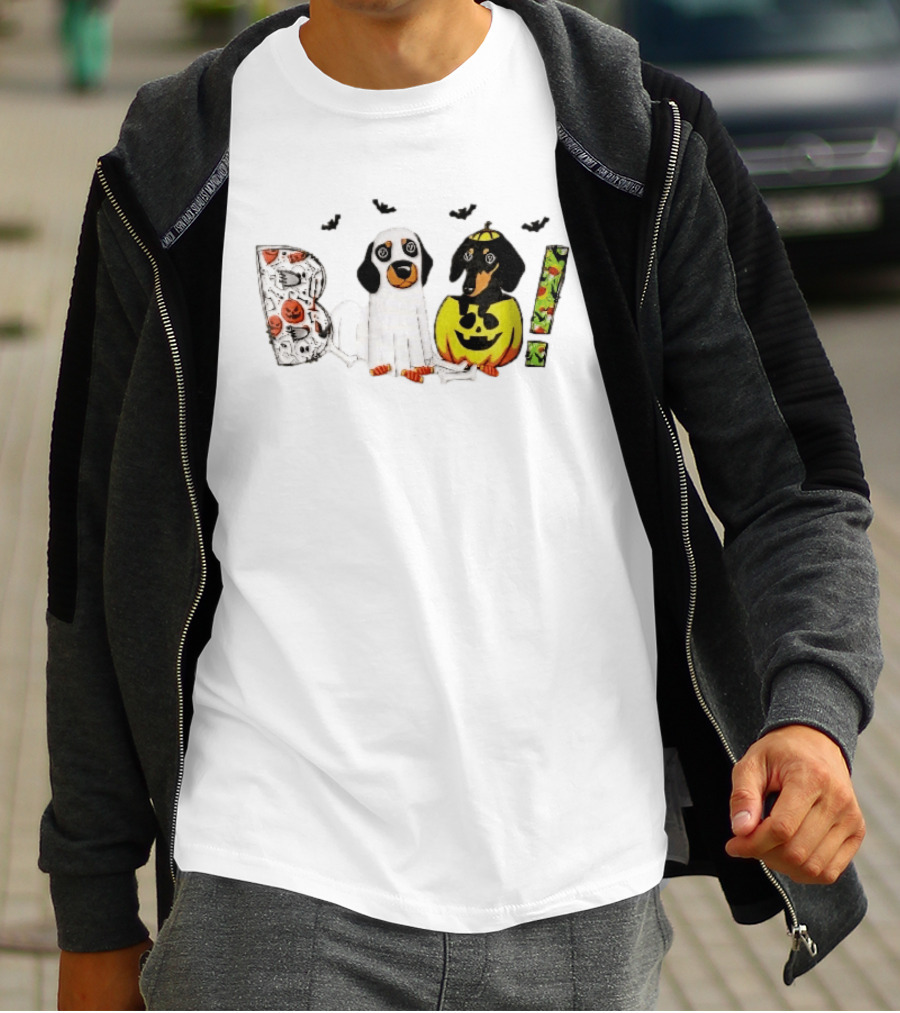 Boo Halloween Cartoon Dachshunds Ghost Costume Pumpkin T-Shirt
