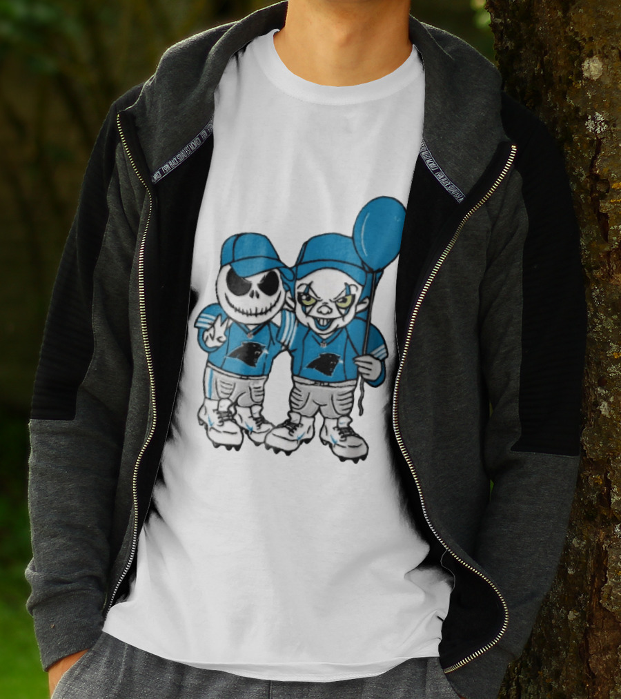 Carolina Panthers Jack Skellington Pennywise Blue Balloon Cartoon T-Shirt