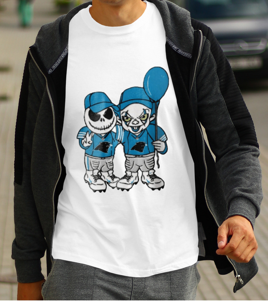 Carolina Panthers Jack Skellington Pennywise Blue Balloon Cartoon T-Shirt