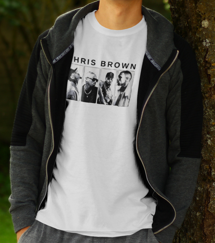 Chris Brown Four Panel Black White Photo T-Shirt