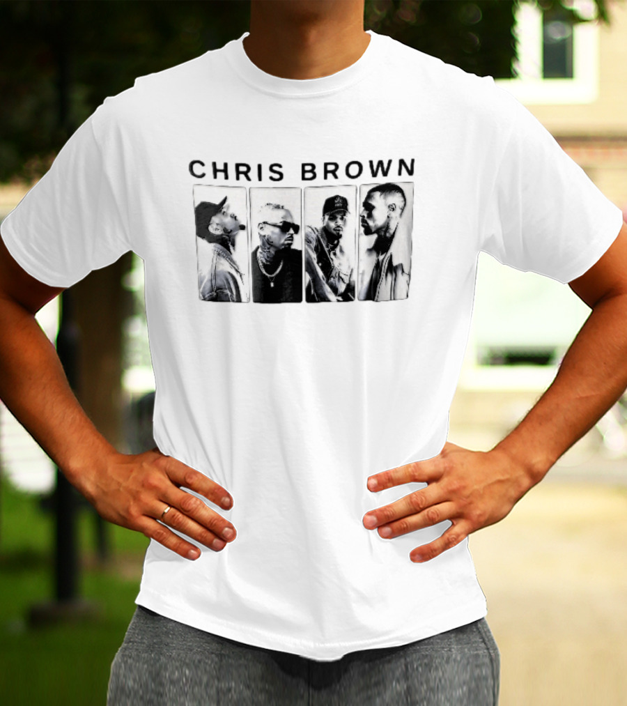 Chris Brown Four Panel Black White Photo T-Shirt
