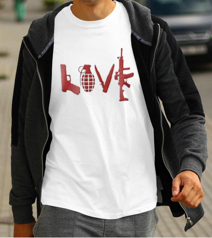 Love Red Pistol Grenade Knife Assault Rifle Weapons T-Shirt