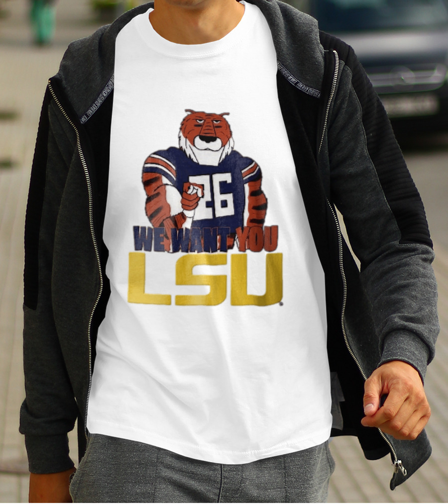 LSU Tigers We Want You Number 26 Mascot Pointing T-Shirt