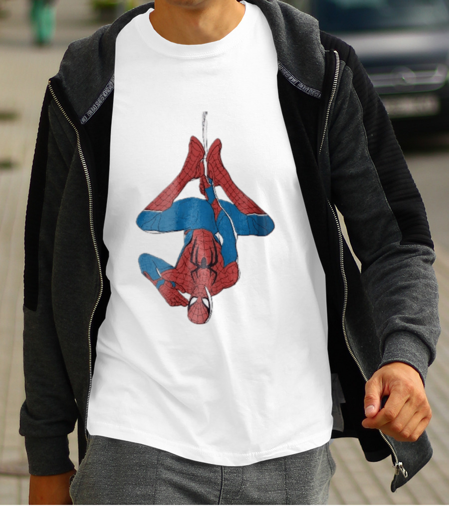Marvel Spider Man Upside Down Hanging Web Cartoon T-Shirt