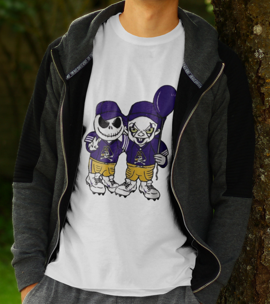 East Carolina Pirates NCAA Jack Skellington Pennywise Clown Purple Balloon T-Shirt
