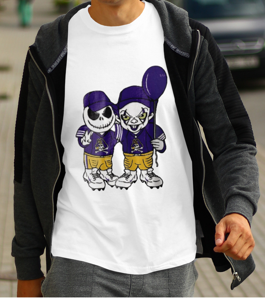 East Carolina Pirates NCAA Jack Skellington Pennywise Clown Purple Balloon T-Shirt
