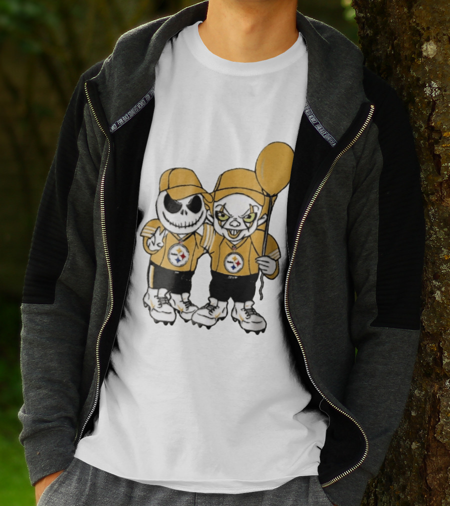 Pittsburgh Steelers Jack Skellington Pennywise Yellow Balloon NFL Cartoon Duo T-Shirt