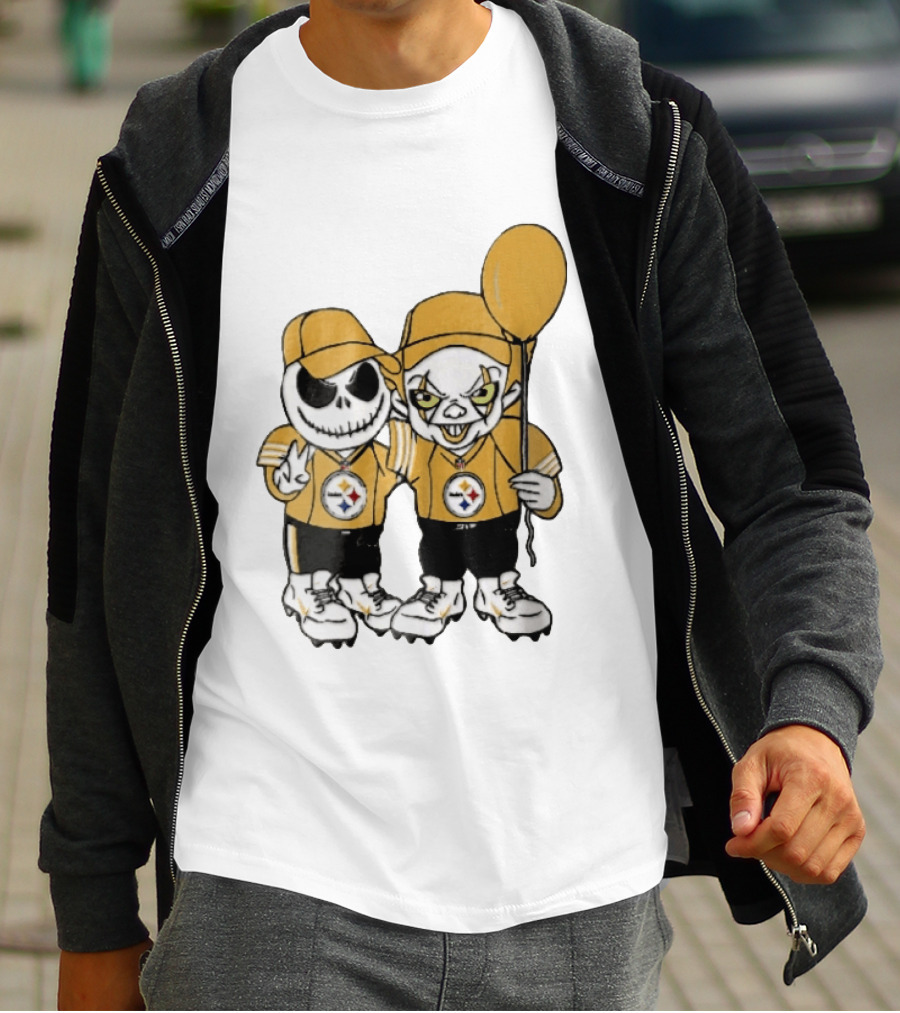 Pittsburgh Steelers Jack Skellington Pennywise Yellow Balloon NFL Cartoon Duo T-Shirt