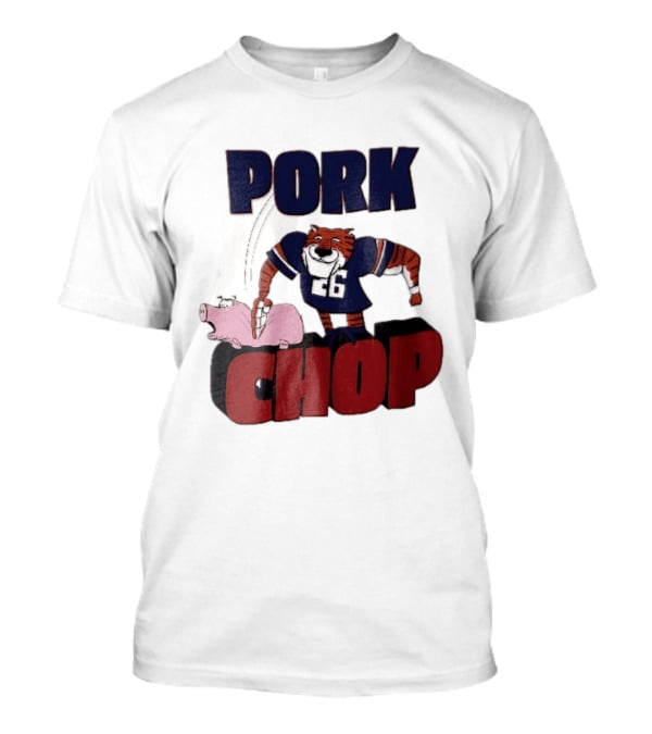 Pork Chop Cartoon Tiger 26 Football Player Hitting Pig T-Shirt