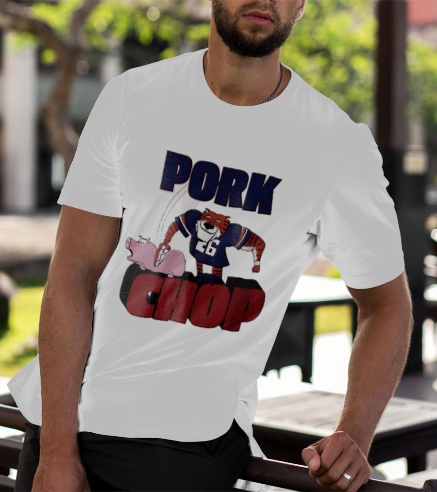 Pork Chop Cartoon Tiger 26 Football Player Hitting Pig T-Shirt