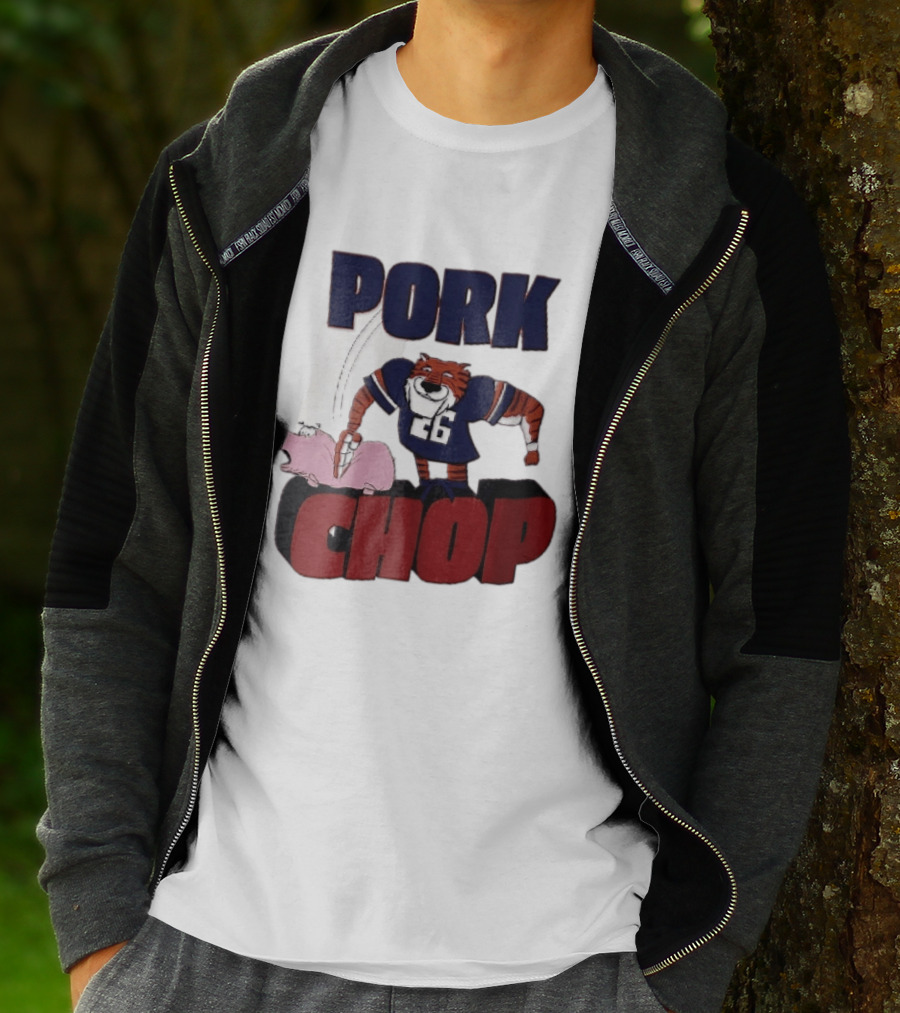 Pork Chop Cartoon Tiger 26 Football Player Hitting Pig T-Shirt