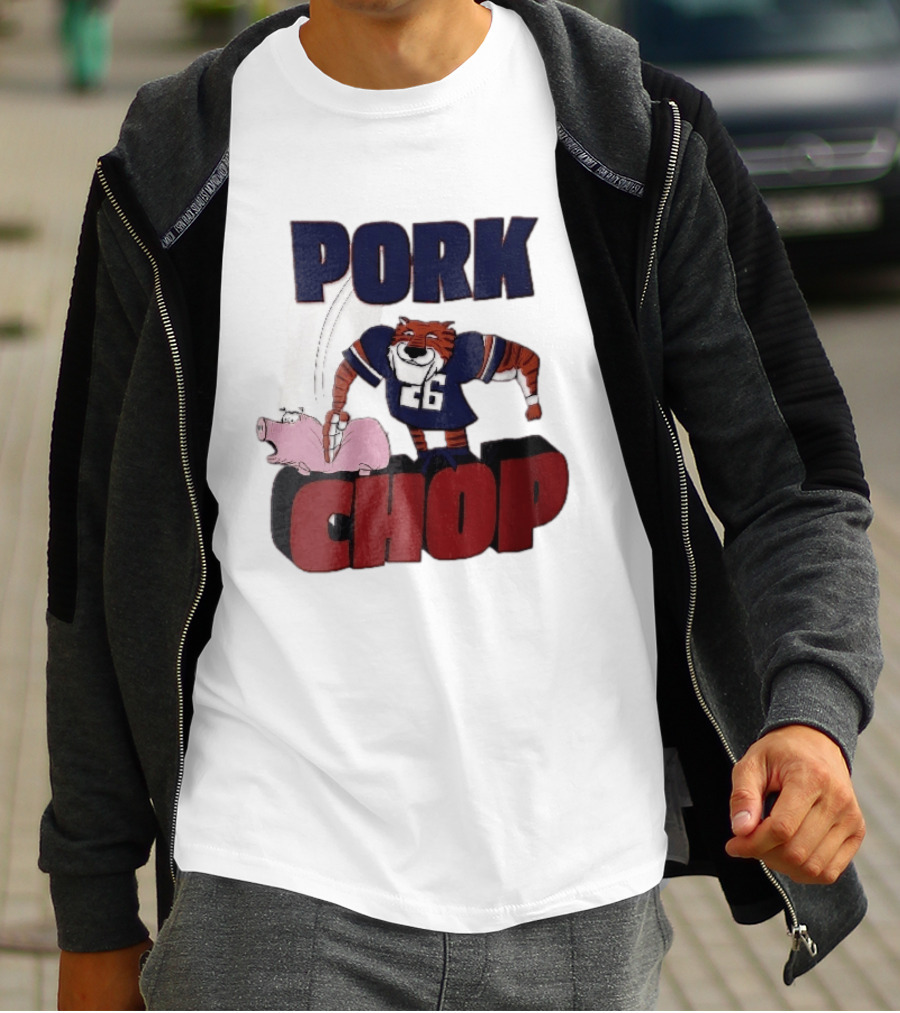 Pork Chop Cartoon Tiger 26 Football Player Hitting Pig T-Shirt