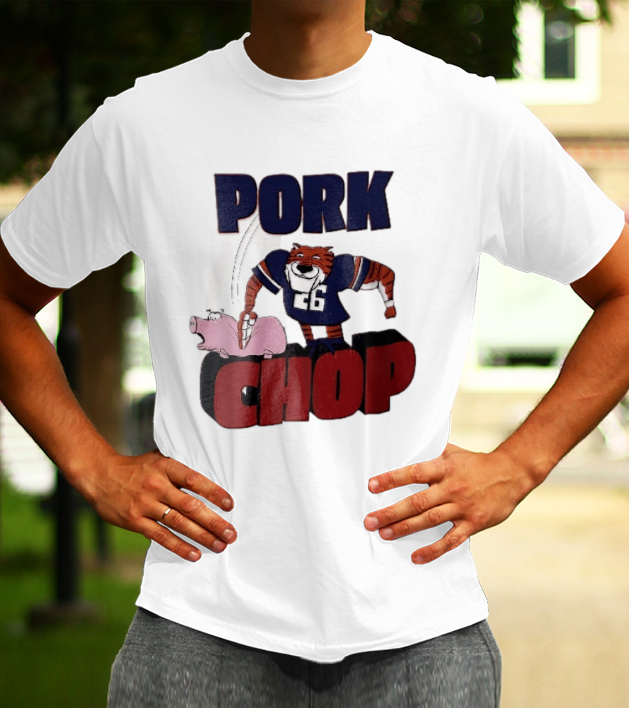 Pork Chop Cartoon Tiger 26 Football Player Hitting Pig T-Shirt