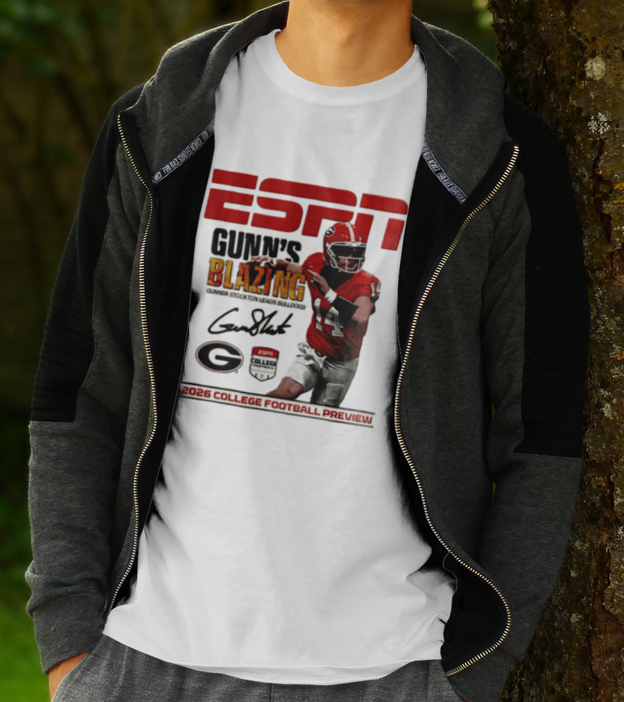 ESPN Gunn's Blazing Georgia Bulldogs 2026 College Football Preview Gunner Stockton T-Shirt