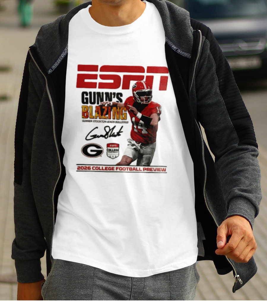 ESPN Gunn's Blazing Georgia Bulldogs 2026 College Football Preview Gunner Stockton T-Shirt