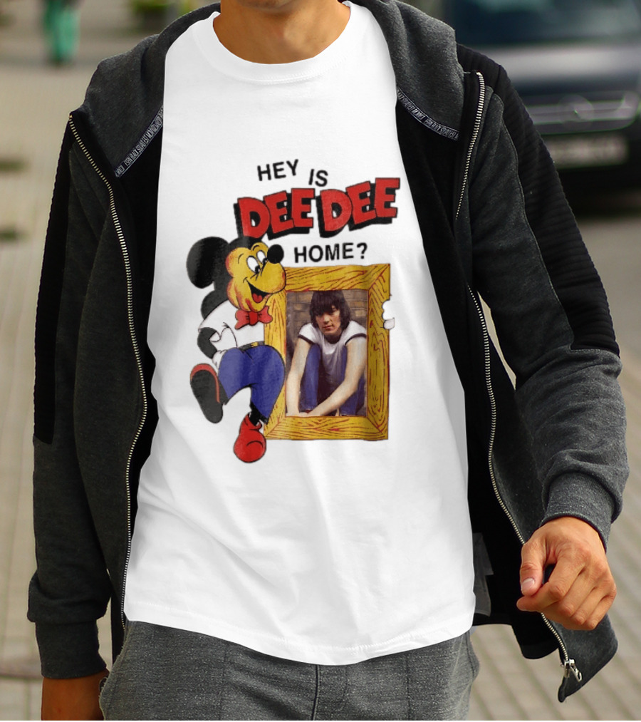 Hey Is Dee Dee Home Cartoon Mickey Mouse Holding Framed Photo T-Shirt
