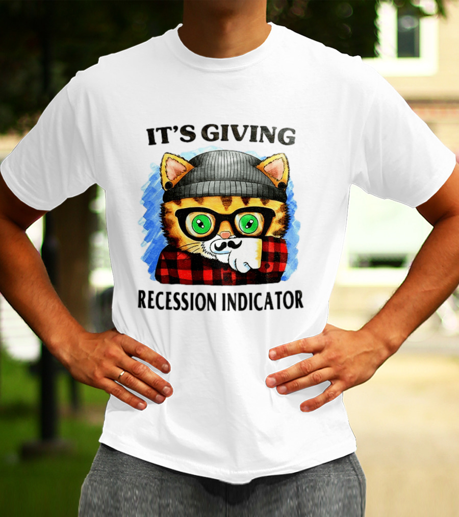 Hipster Cat Glasses Beanie Flannel It's Giving Recession Indicator T-Shirt