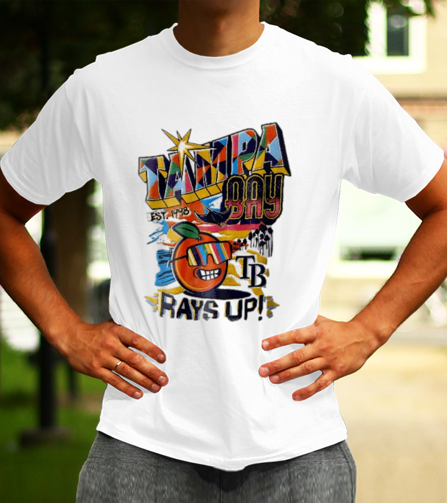 Tampa Bay Rays Est 1998 Cartoon Orange Sunglasses Palm Trees Stingray Rays Up T-Shirt