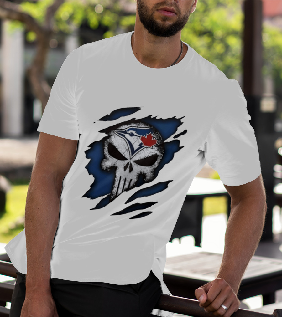 Toronto Blue Jays Punisher Skull Ripped Fabric Men's T-Shirt