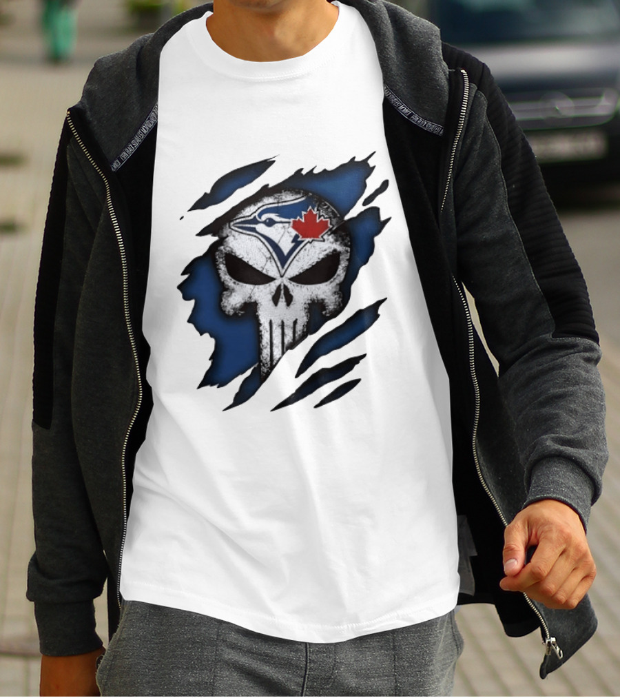 Toronto Blue Jays Punisher Skull Ripped Fabric Men's T-Shirt
