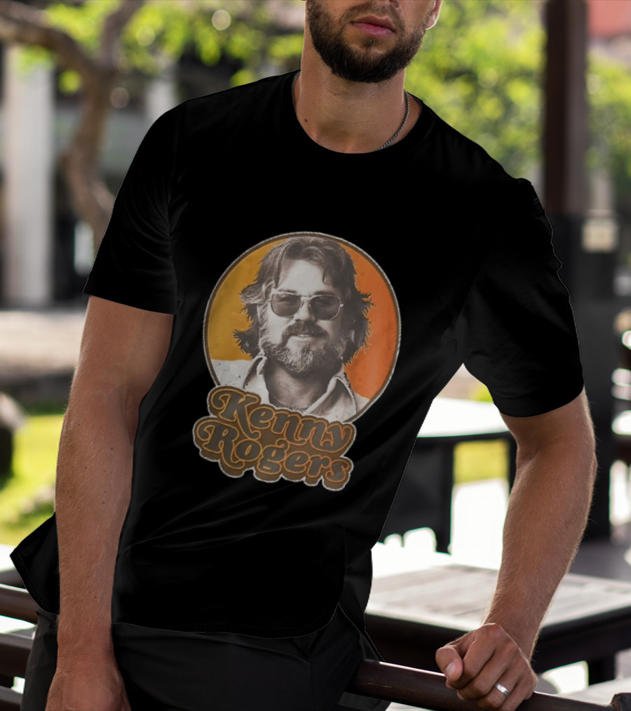 Kenny Rogers Retro Sunglasses Beard 70s Style Orange T-Shirt